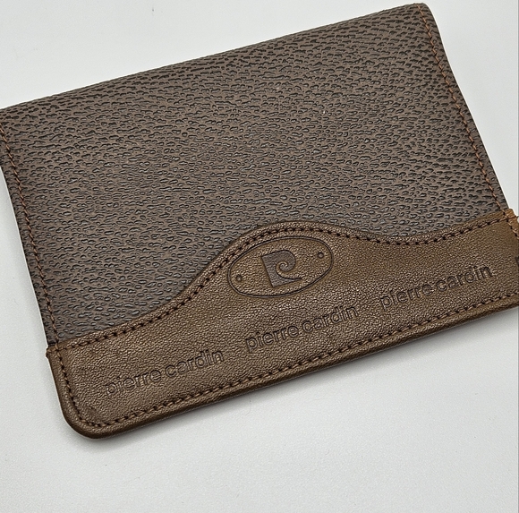 VINTAGE Pierre Cardin Pebbled Brown Leather Slim Card Holder Wallet - Picture 1 of 6